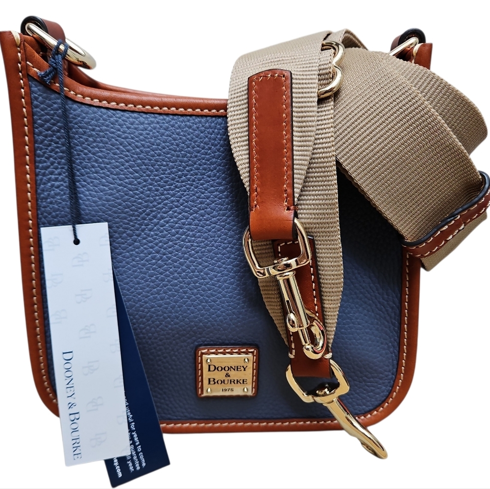 Dooney & Bourke Pebble Grain Small Messenger w/Guitar Strap Blue NWT - Picture 4 of 11